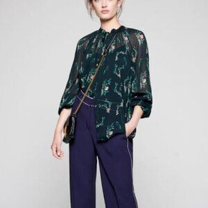 ESCADA SPORT Floral Sheer Chiffon Tie Neck Blouse